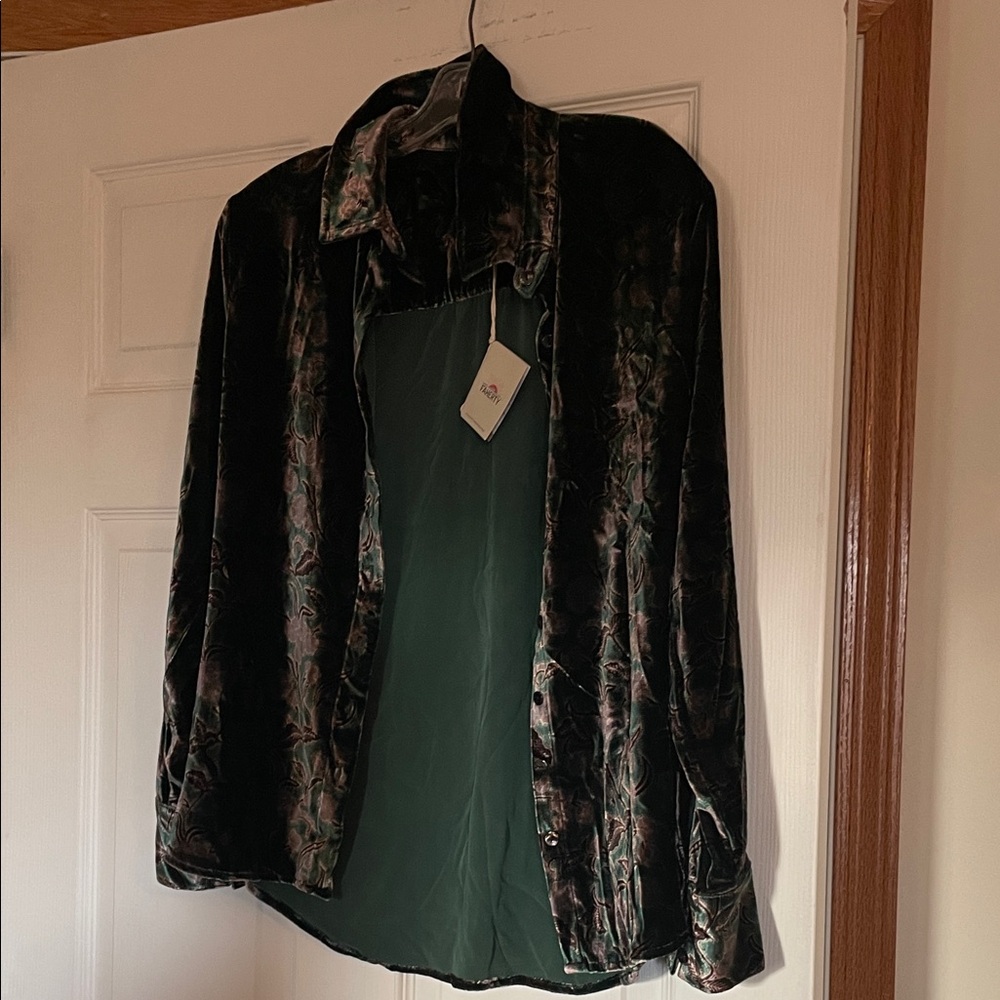 Faherty Black and Green Velvet Blazer